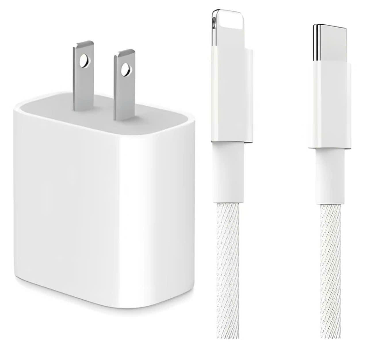 Bộ sạc nhanh iPhone 20W gồm củ sạc chân dẹp và dây Type-C to Lightning