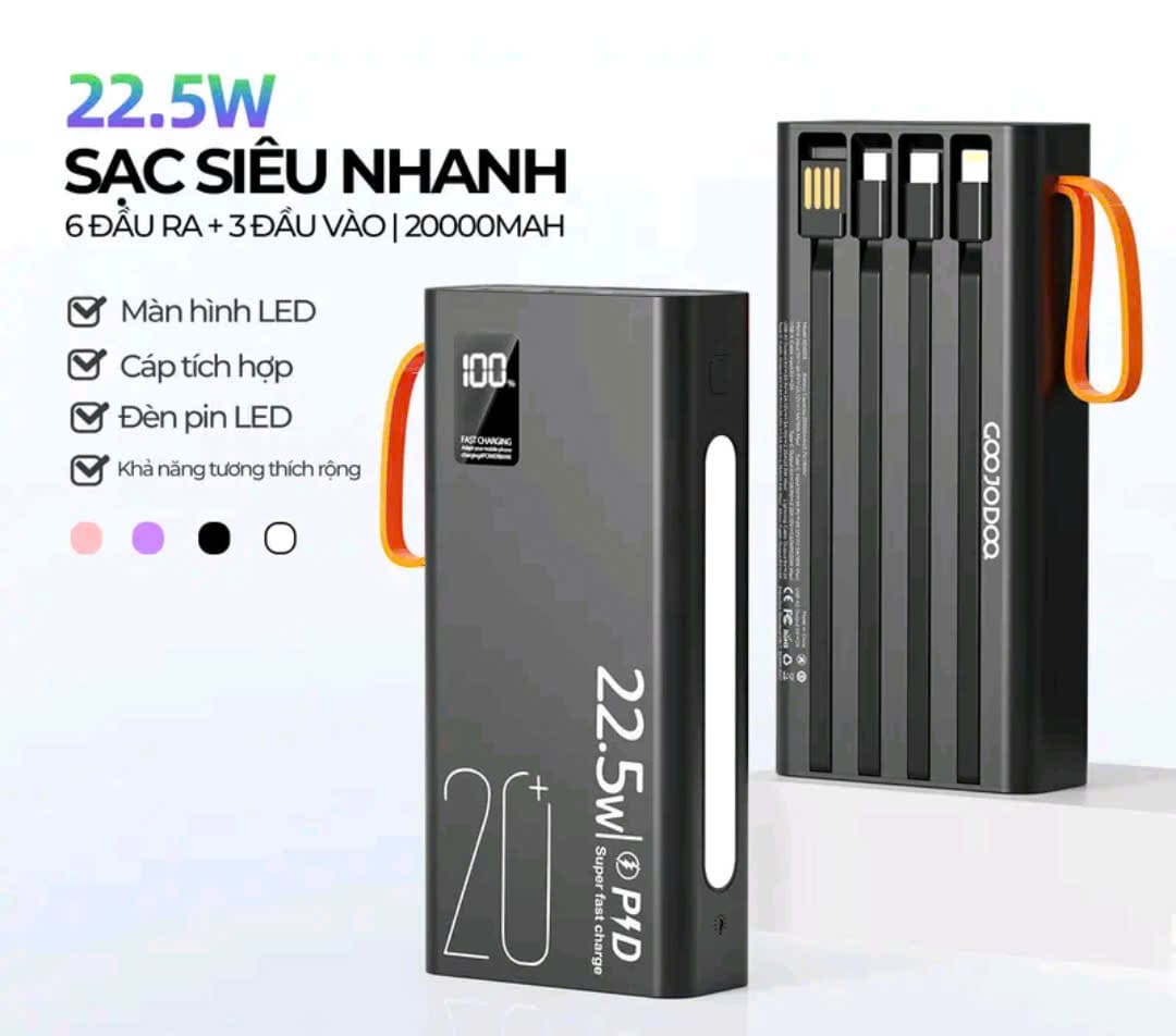 Sạc dự phòng mini 20000 mah, Sạc nhanh 22,5w.