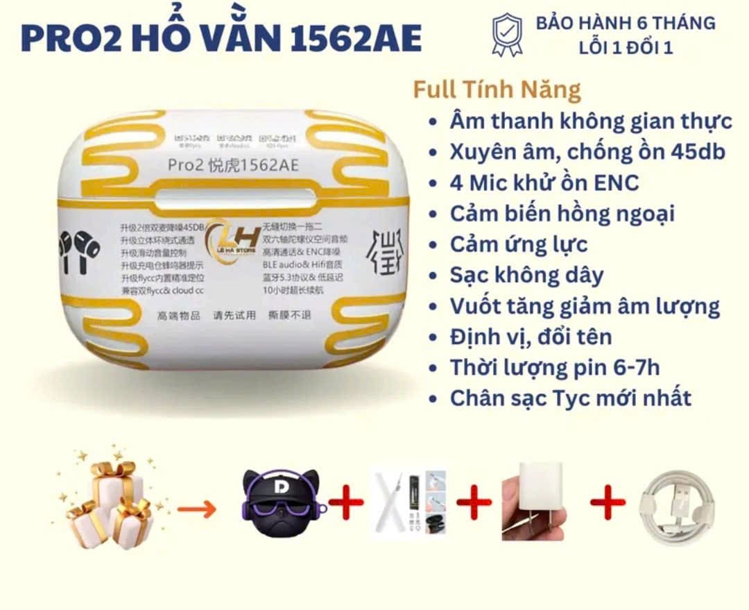 Tai Nghe Bluetooth Pro2 Hổ Vằn -  (Chống Ồn, Mic ENC)